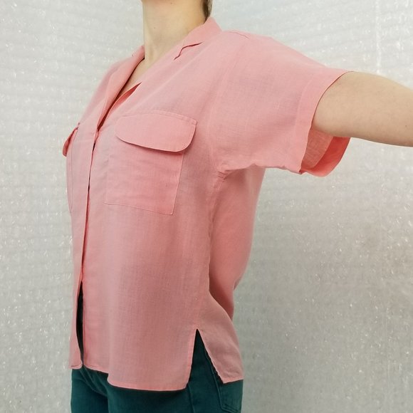 Vintage 1980s Album by Kenzo salmon pink button-up - Picture 6 of 13